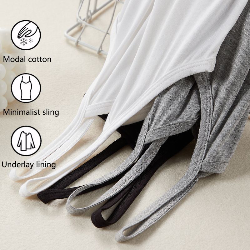 New Modal camisole dress for women's summer, with a bottom lining, black tank top long skirt, spring and autumn skirts, cotton anti glare bottom A-line skirt, soft, comfortable and breathable