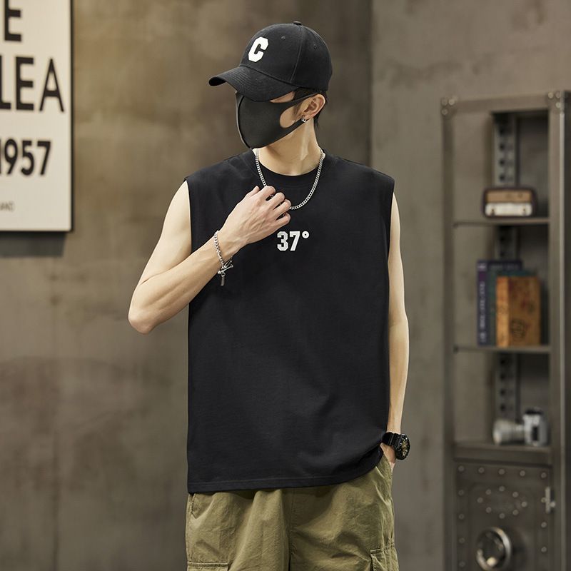 New men's tank top sleeveless T-shirt, summer quick drying basketball sports fitness base for training, worn over the shoulder T-shirt, pure cotton top, soft and comfortable, trendy and versatile