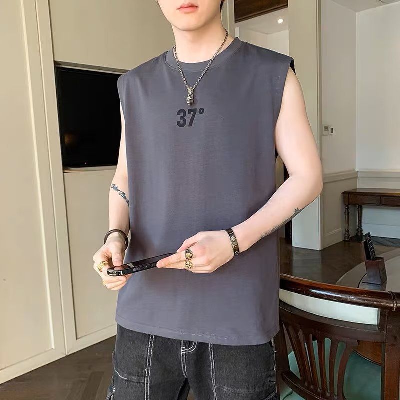 New men's tank top sleeveless T-shirt, summer quick drying basketball sports fitness base for training, worn over the shoulder T-shirt, pure cotton top, soft and comfortable, trendy and versatile