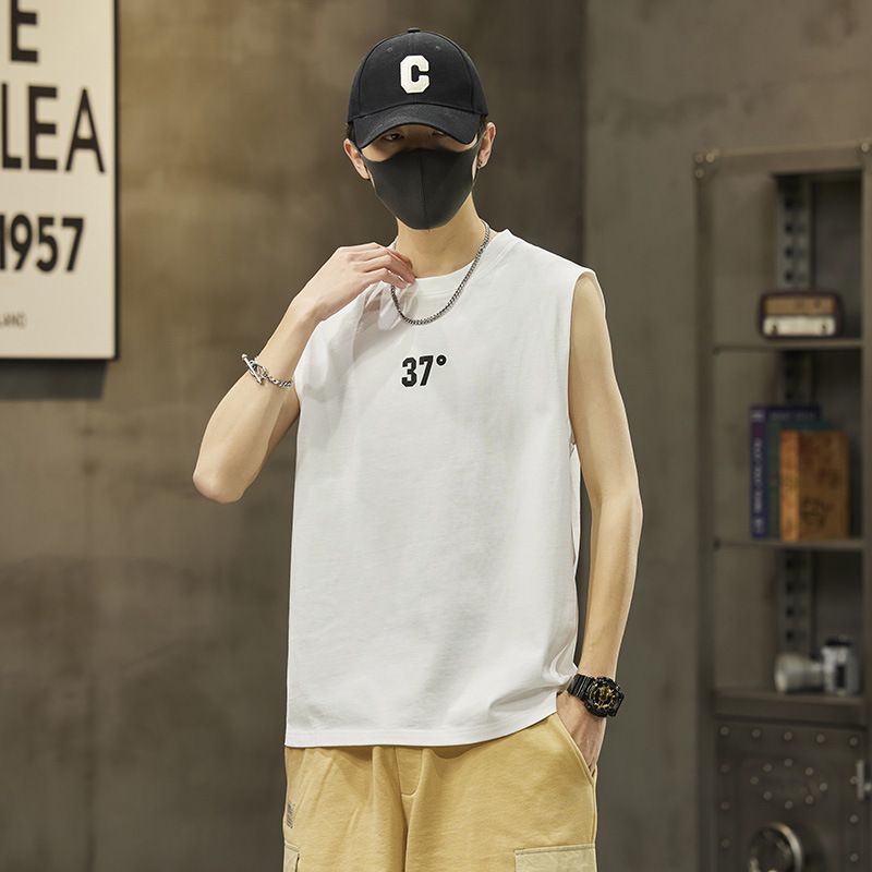 New men's tank top sleeveless T-shirt, summer quick drying basketball sports fitness base for training, worn over the shoulder T-shirt, pure cotton top, soft and comfortable, trendy and versatile