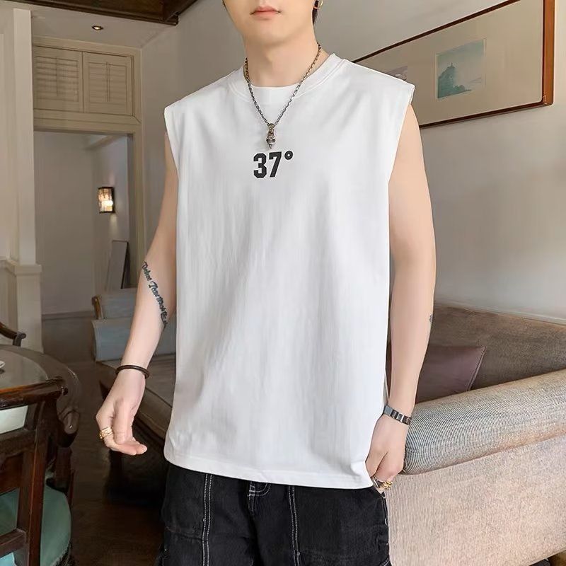 New men's tank top sleeveless T-shirt, summer quick drying basketball sports fitness base for training, worn over the shoulder T-shirt, pure cotton top, soft and comfortable, trendy and versatile