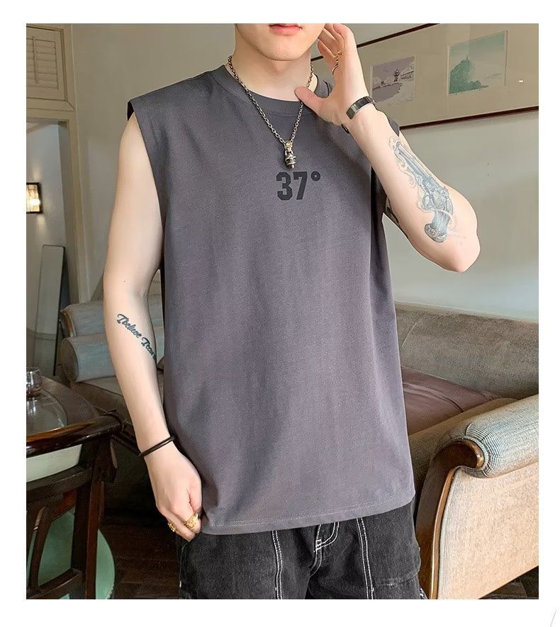 New men's tank top sleeveless T-shirt, summer quick drying basketball sports fitness base for training, worn over the shoulder T-shirt, pure cotton top, soft and comfortable, trendy and versatile