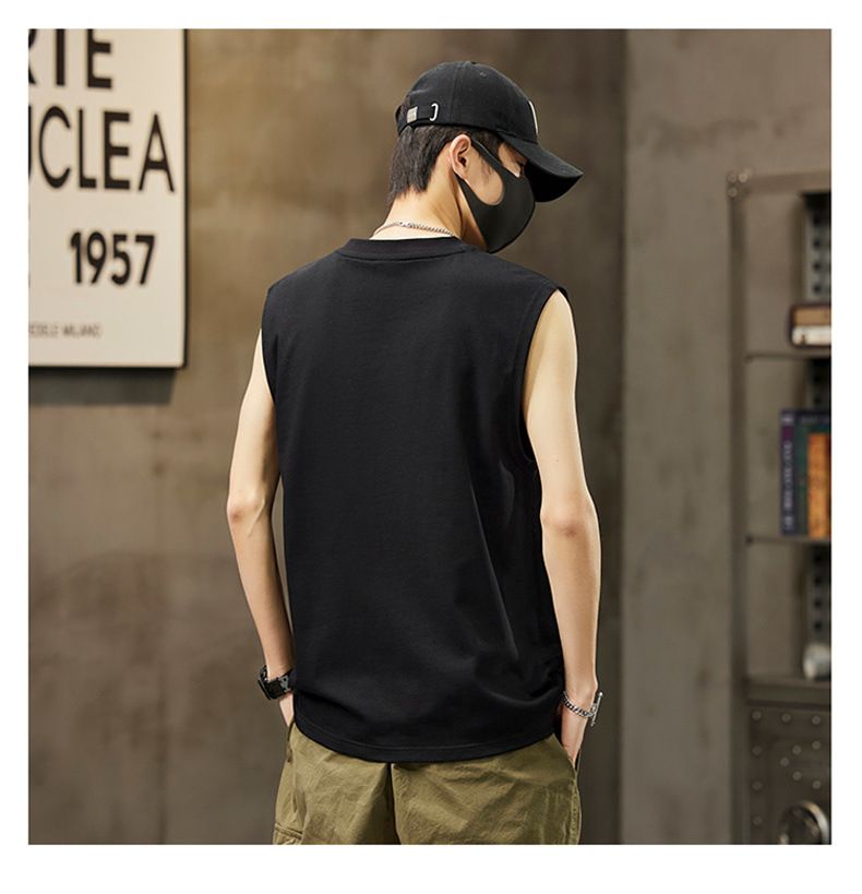 New men's tank top sleeveless T-shirt, summer quick drying basketball sports fitness base for training, worn over the shoulder T-shirt, pure cotton top, soft and comfortable, trendy and versatile