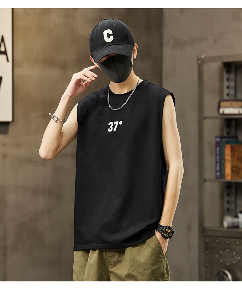 New men's tank top sleeveless T-shirt, summer quick drying basketball sports fitness base for training, worn over the shoulder T-shirt, pure cotton top, soft and comfortable, trendy and versatile