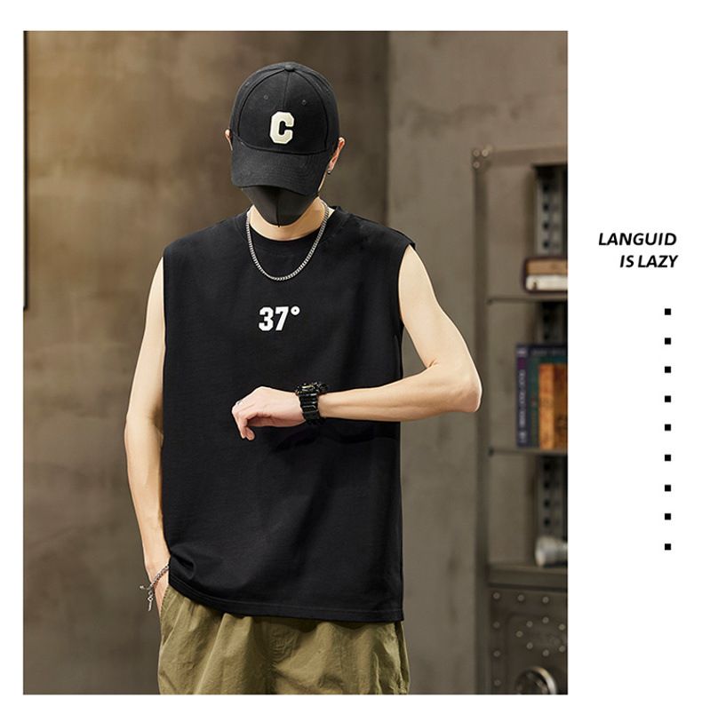 New men's tank top sleeveless T-shirt, summer quick drying basketball sports fitness base for training, worn over the shoulder T-shirt, pure cotton top, soft and comfortable, trendy and versatile