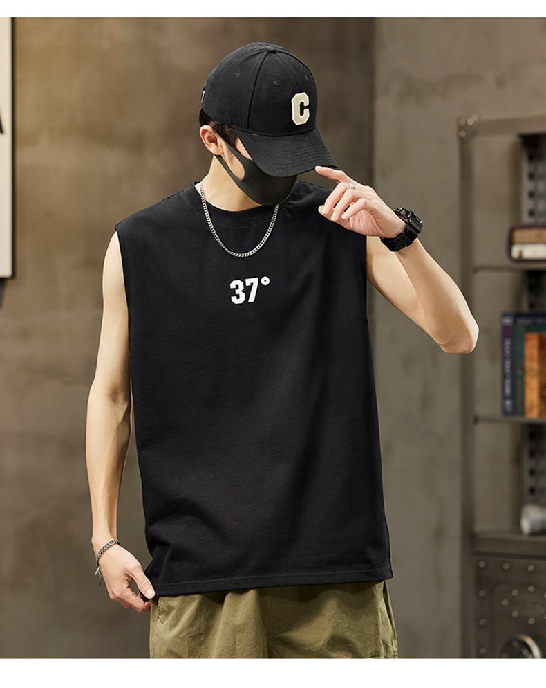 New men's tank top sleeveless T-shirt, summer quick drying basketball sports fitness base for training, worn over the shoulder T-shirt, pure cotton top, soft and comfortable, trendy and versatile