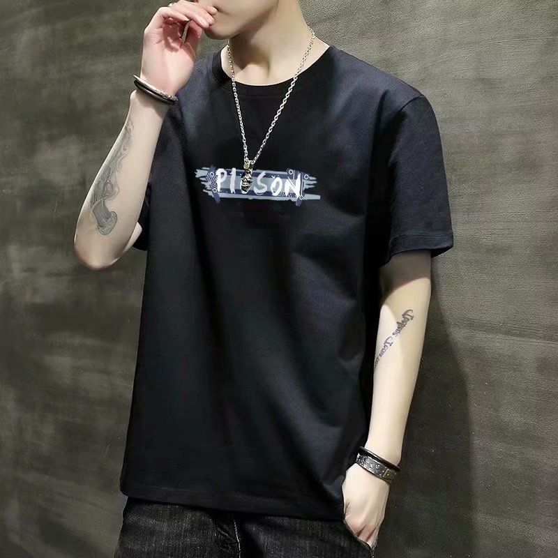 New printed short sleeve T-shirt for men, slim fitting Korean round neck top, summer versatile thin half sleeve base coat, Tiktok -- popular