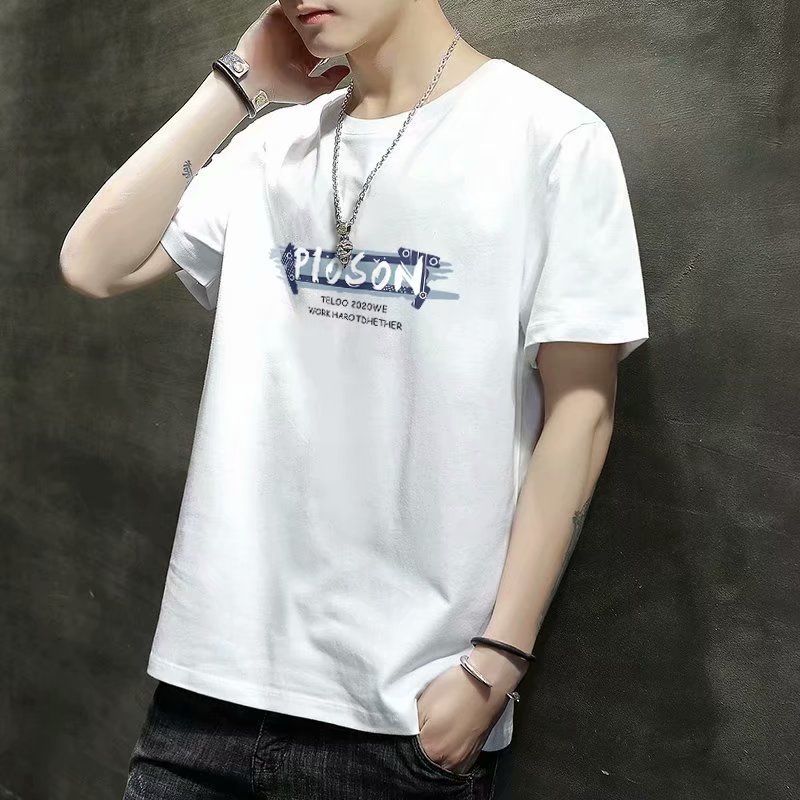 New printed short sleeve T-shirt for men, slim fitting Korean round neck top, summer versatile thin half sleeve base coat, Tiktok -- popular