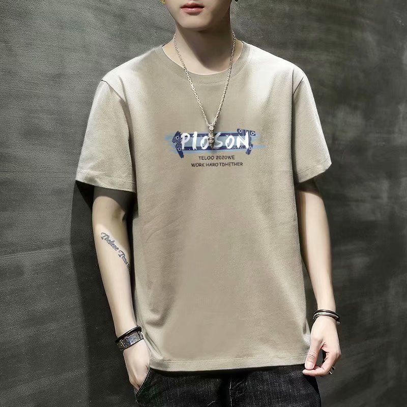 New printed short sleeve T-shirt for men, slim fitting Korean round neck top, summer versatile thin half sleeve base coat, Tiktok -- popular