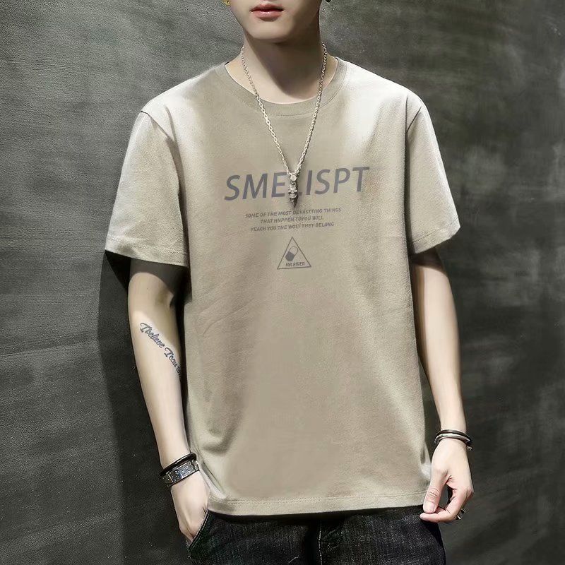 New printed short sleeve T-shirt for men, slim fitting Korean round neck top, summer versatile thin half sleeve base coat, Tiktok -- popular