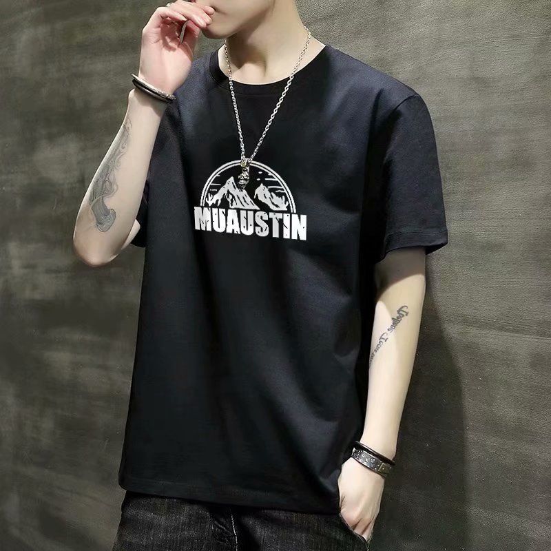 New printed short sleeve T-shirt for men, slim fitting Korean round neck top, summer versatile thin half sleeve base coat, Tiktok -- popular