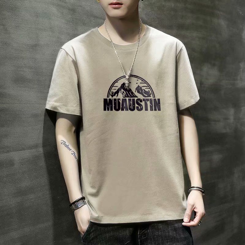 New printed short sleeve T-shirt for men, slim fitting Korean round neck top, summer versatile thin half sleeve base coat, Tiktok -- popular