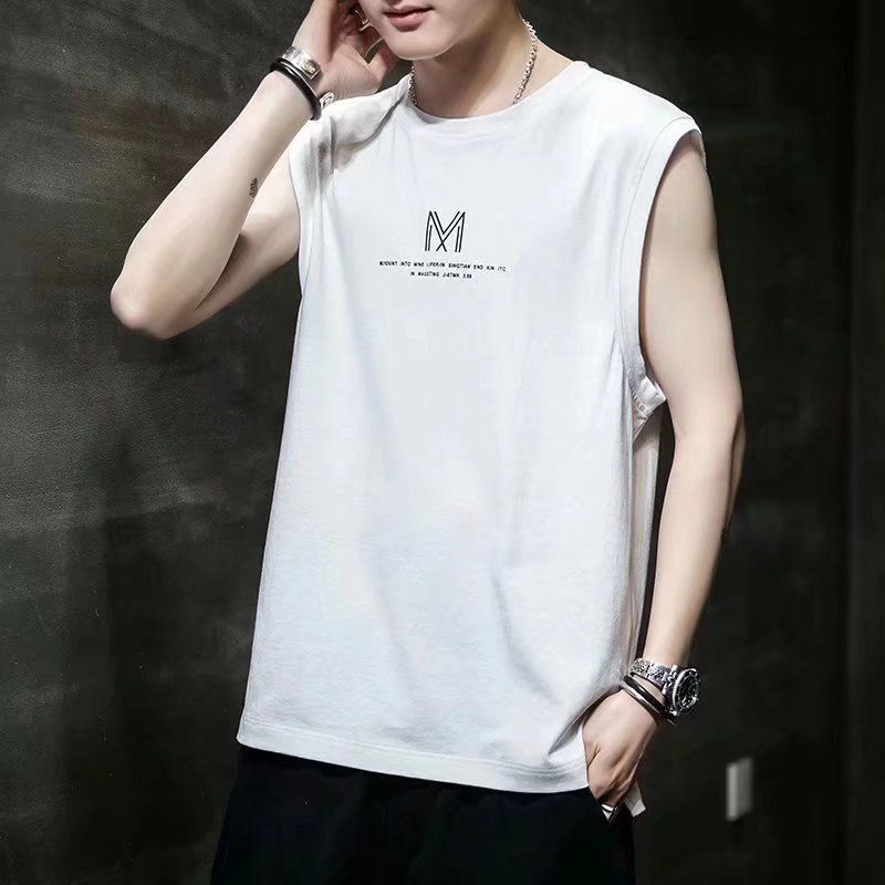 New sleeveless T-shirt, men's trendy summer ice silk camisole top, loose sports basketball vest, casual vest for outerwear, personalized and fashionable printed top