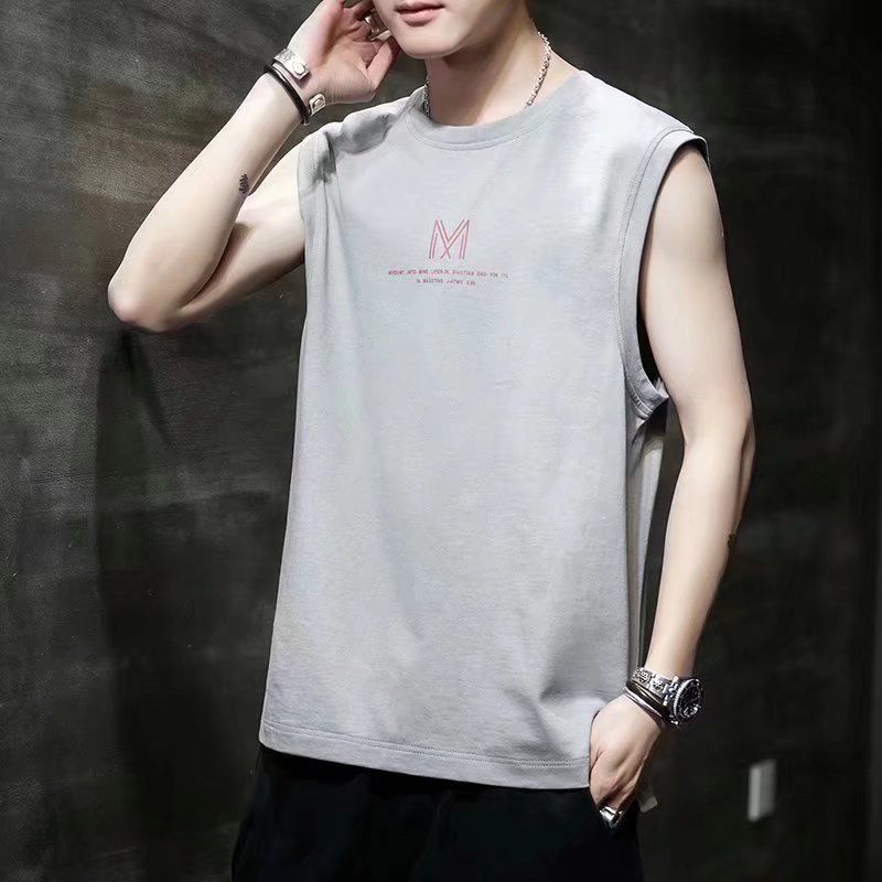 New sleeveless T-shirt, men's trendy summer ice silk camisole top, loose sports basketball vest, casual vest for outerwear, personalized and fashionable printed top