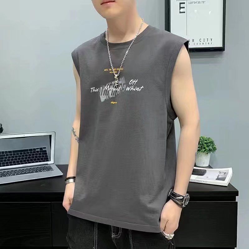 New sleeveless T-shirt, men's trendy summer ice silk camisole top, loose sports basketball vest, casual vest for outerwear, personalized and fashionable printed top