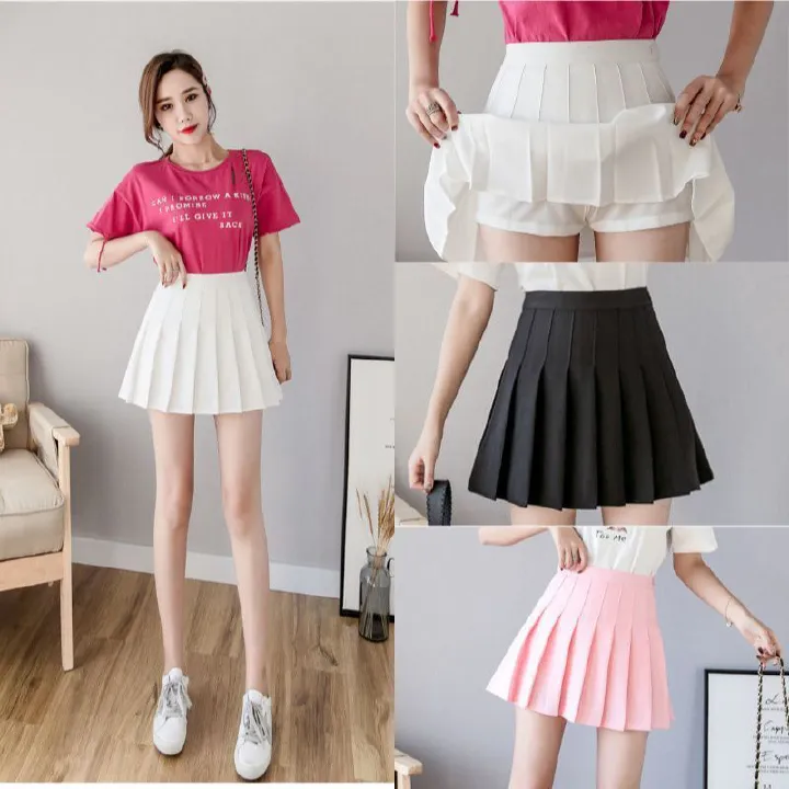 New high waisted pleated skirt short skirt for women, summer half skirt college style, Korean version solid color anti exposure A-line skirt, fashionable small skirt