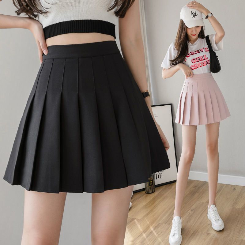 New high waisted pleated skirt short skirt for women, summer half skirt college style, Korean version solid color anti exposure A-line skirt, fashionable small skirt