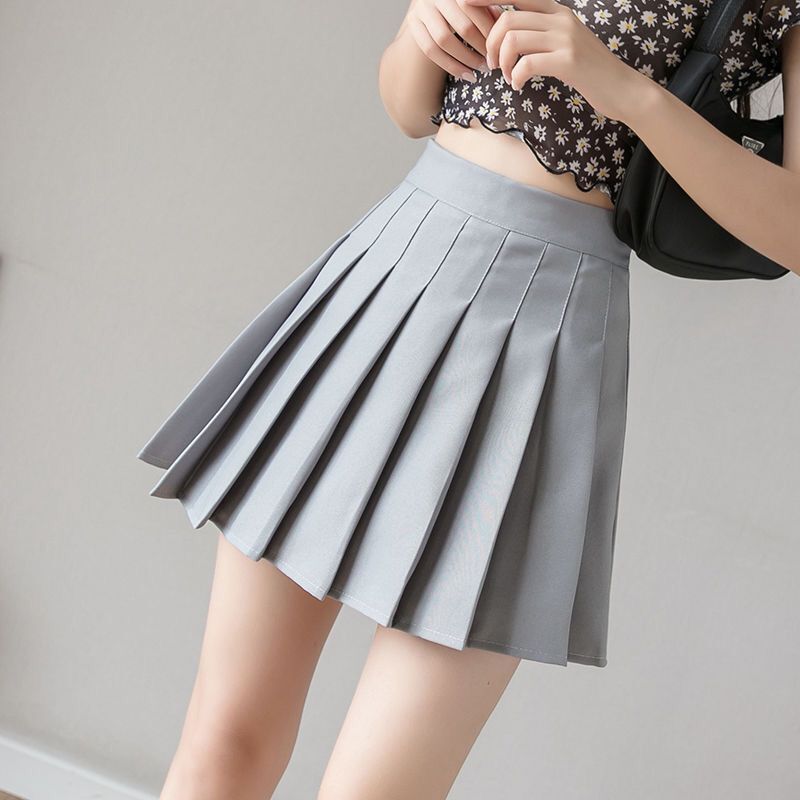 New high waisted pleated skirt short skirt for women, summer half skirt college style, Korean version solid color anti exposure A-line skirt, fashionable small skirt