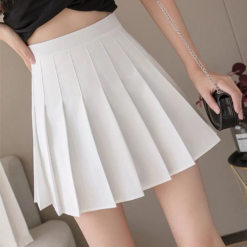 New high waisted pleated skirt short skirt for women, summer half skirt college style, Korean version solid color anti exposure A-line skirt, fashionable small skirt