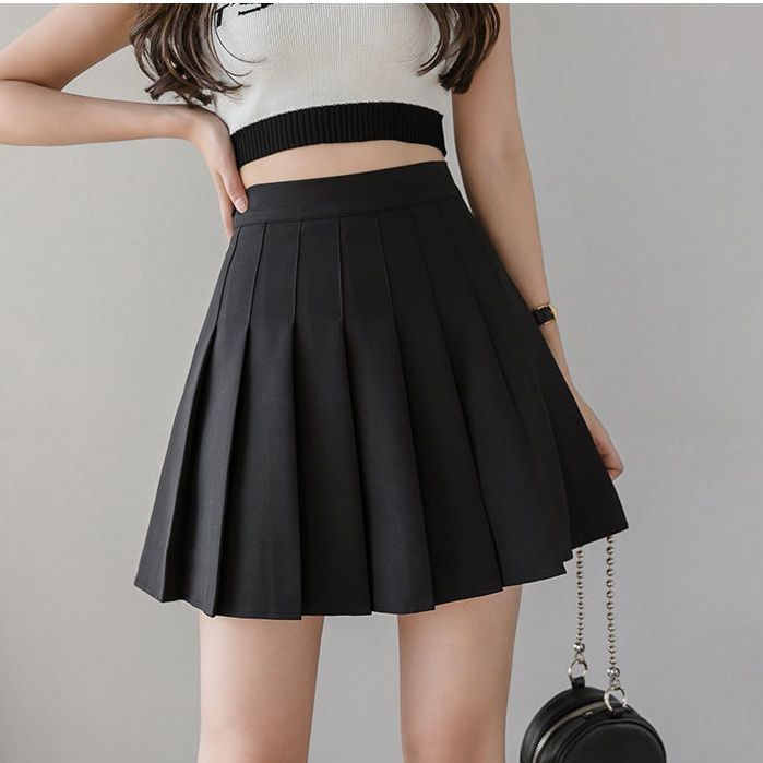 New high waisted pleated skirt short skirt for women, summer half skirt college style, Korean version solid color anti exposure A-line skirt, fashionable small skirt