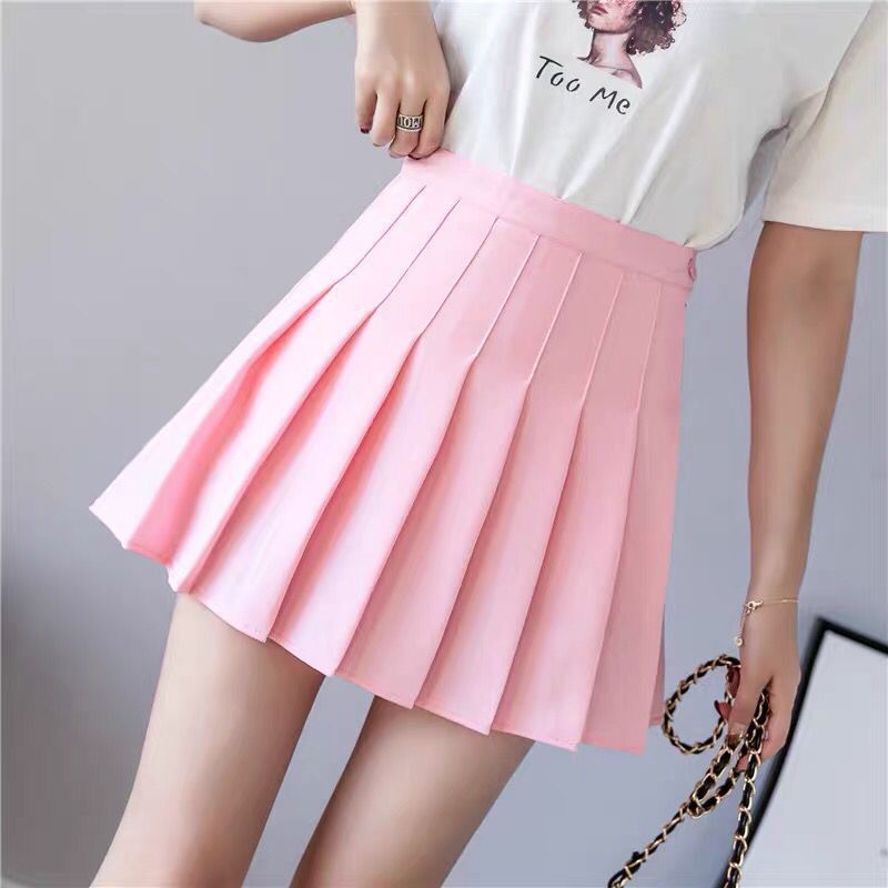 New high waisted pleated skirt short skirt for women, summer half skirt college style, Korean version solid color anti exposure A-line skirt, fashionable small skirt