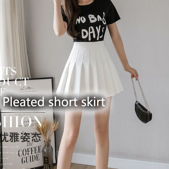 New high waisted pleated skirt short skirt for women, summer half skirt college style, Korean version solid color anti exposure A-line skirt, fashionable small skirt