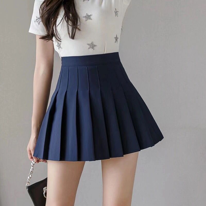 New high waisted pleated skirt short skirt for women, summer half skirt college style, Korean version solid color anti exposure A-line skirt, fashionable small skirt