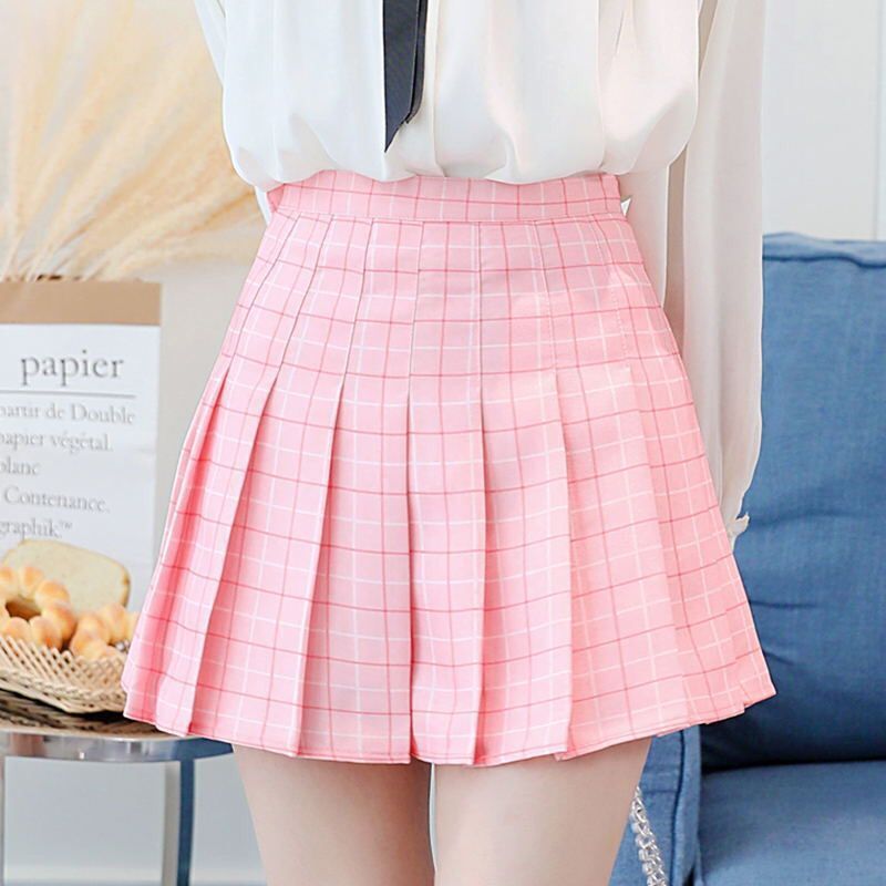 New high waisted pleated skirt short skirt for women, summer half skirt college style, Korean version solid color anti exposure A-line skirt, fashionable small skirt