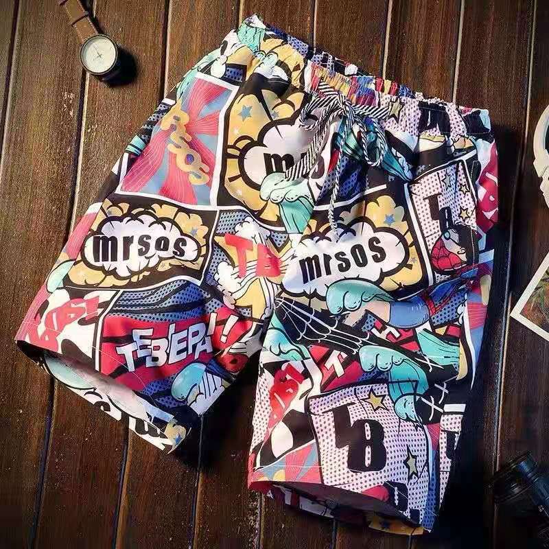 New summer beach pants, surfing printed shorts, men's loose casual shorts, men's capris, beach swimwear, lace up slim fit couple shorts, quick drying pants