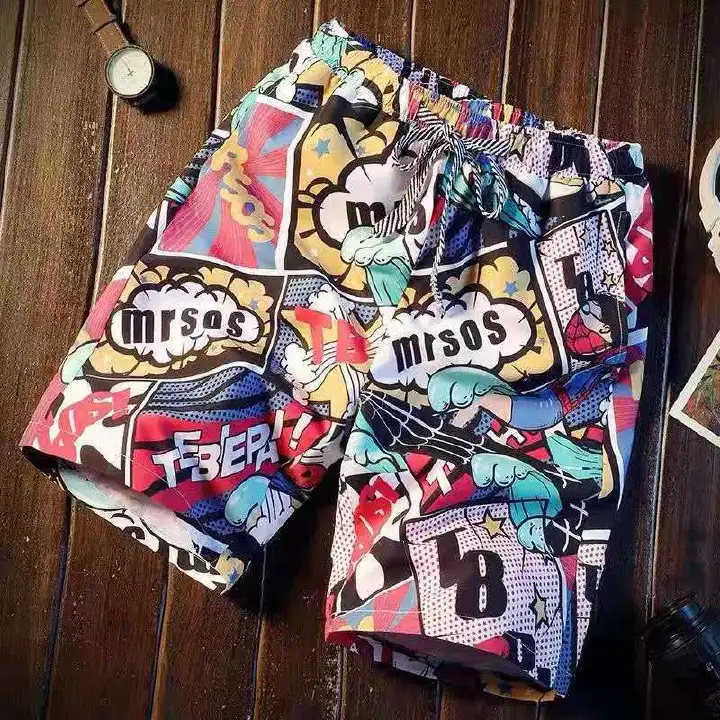 New summer beach pants, surfing printed shorts, men's loose casual shorts, men's capris, beach swimwear, lace up slim fit couple shorts, quick drying pants