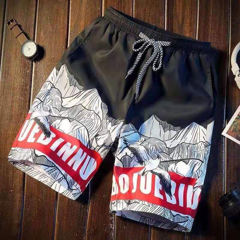 New summer beach pants, surfing printed shorts, men's loose casual shorts, men's capris, beach swimwear, lace up slim fit couple shorts, quick drying pants