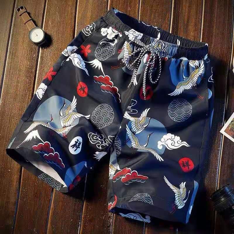 New summer beach pants, surfing printed shorts, men's loose casual shorts, men's capris, beach swimwear, lace up slim fit couple shorts, quick drying pants