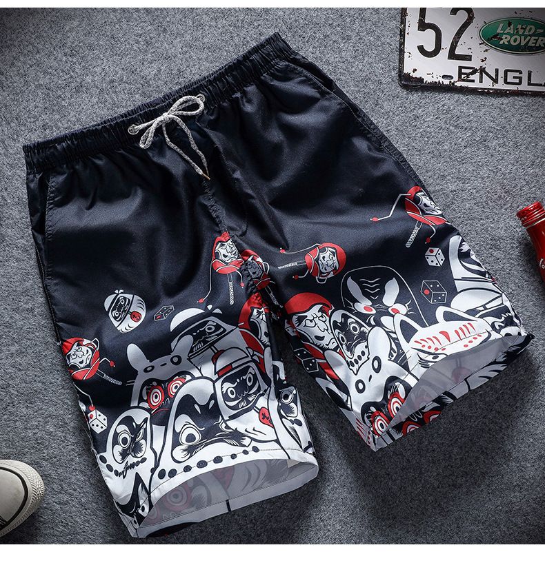 New summer beach pants, surfing printed shorts, men's loose casual shorts, men's capris, beach swimwear, lace up slim fit couple shorts, quick drying pants