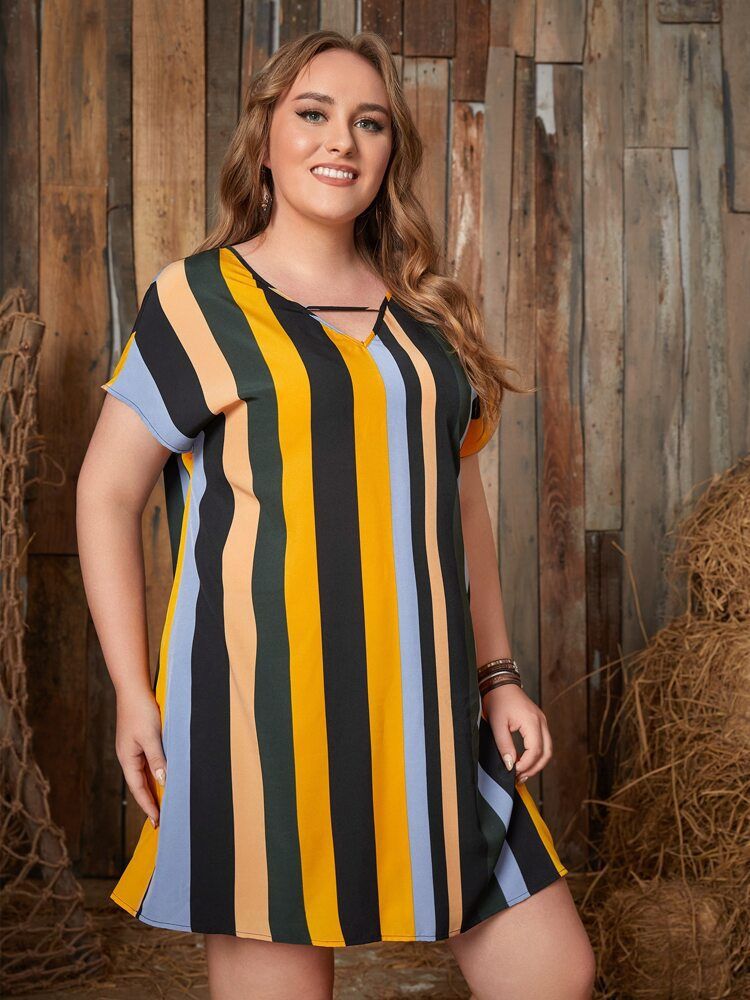 2024 European and American new oversized women's clothing, fashionable striped bat sleeve waist tied dress, V-neck slim fit skirt, soft and breathable, comfortable and versatile, popular in Africa