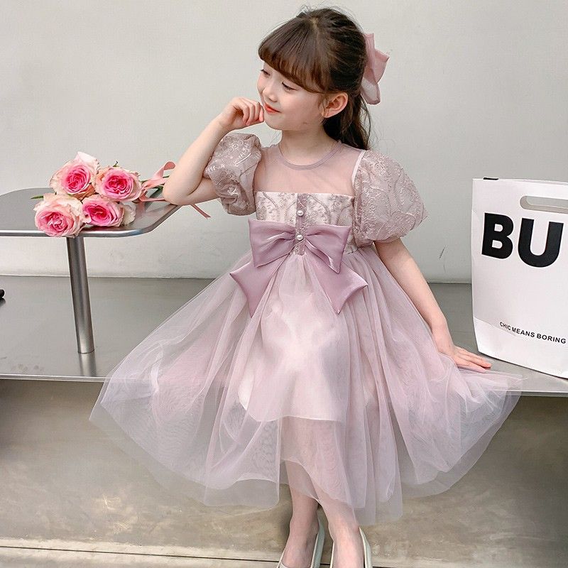 New girl's dress, popular summer Korean version trendy children's dress, little girl fluffy gauze princess dress, cute pink fairy dress, fashionable and stylish, dignified and atmospheric