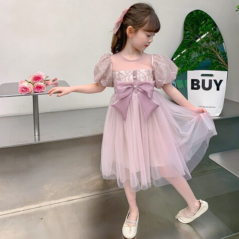 New girl's dress, popular summer Korean version trendy children's dress, little girl fluffy gauze princess dress, cute pink fairy dress, fashionable and stylish, dignified and atmospheric