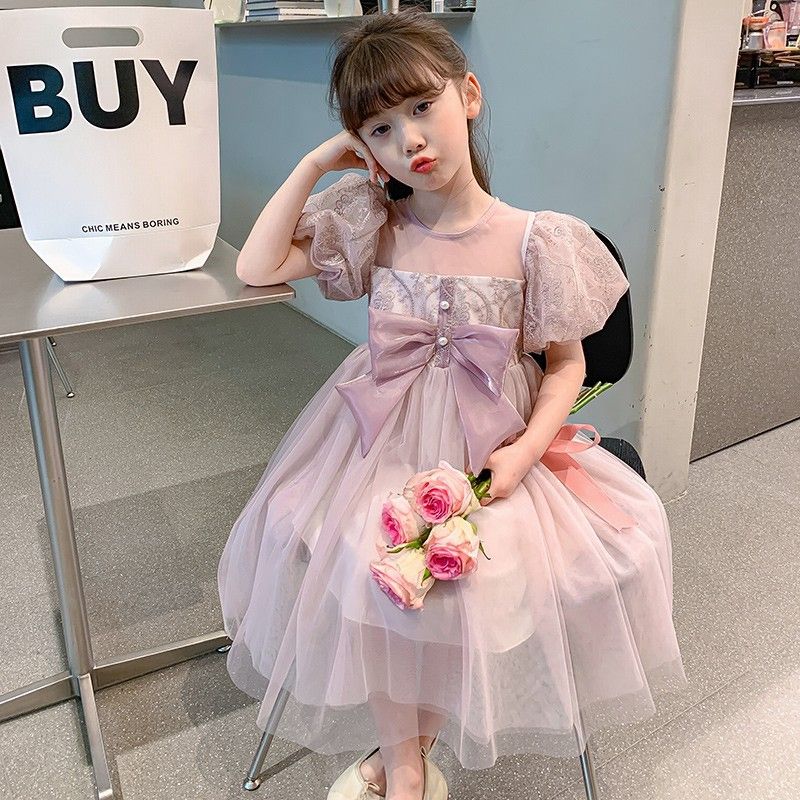 New girl's dress, popular summer Korean version trendy children's dress, little girl fluffy gauze princess dress, cute pink fairy dress, fashionable and stylish, dignified and atmospheric