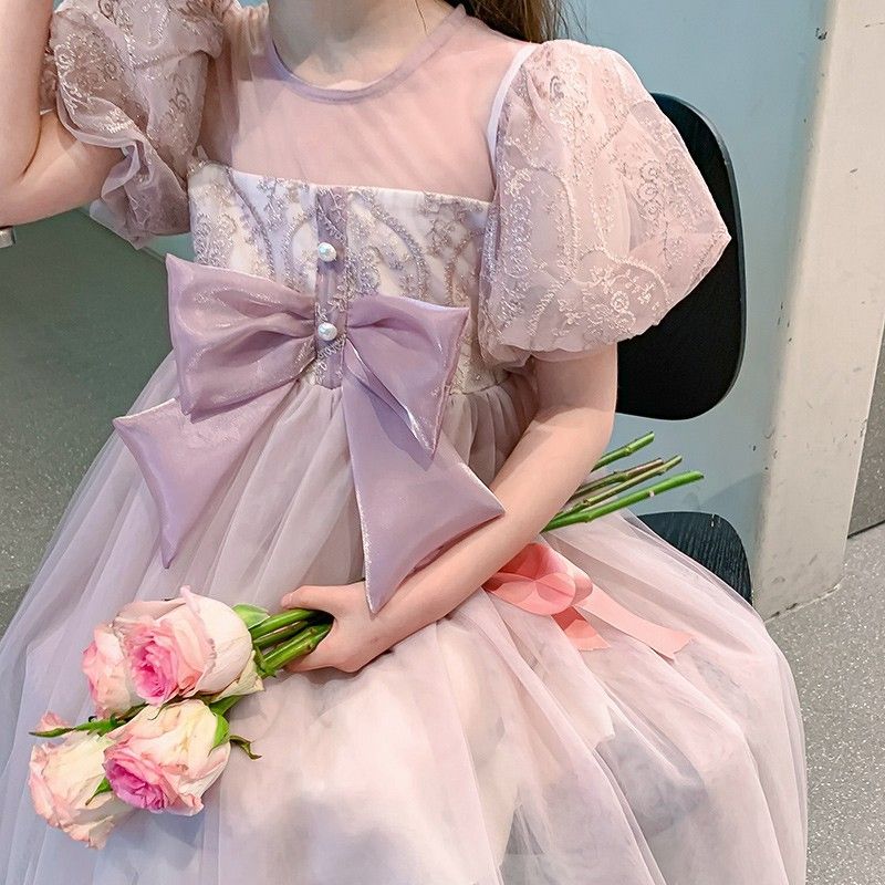 New girl's dress, popular summer Korean version trendy children's dress, little girl fluffy gauze princess dress, cute pink fairy dress, fashionable and stylish, dignified and atmospheric