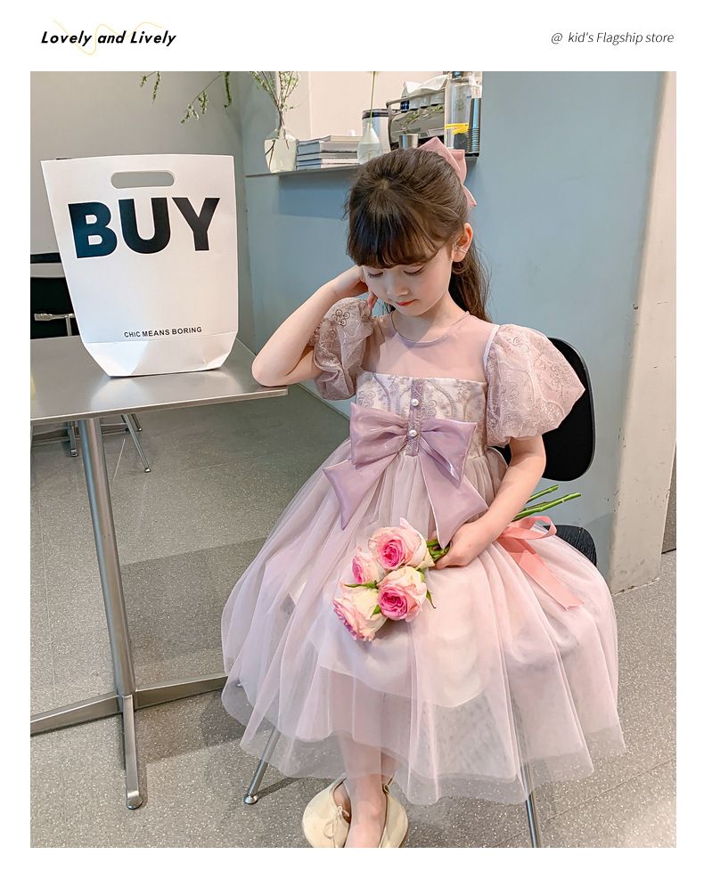 New girl's dress, popular summer Korean version trendy children's dress, little girl fluffy gauze princess dress, cute pink fairy dress, fashionable and stylish, dignified and atmospheric