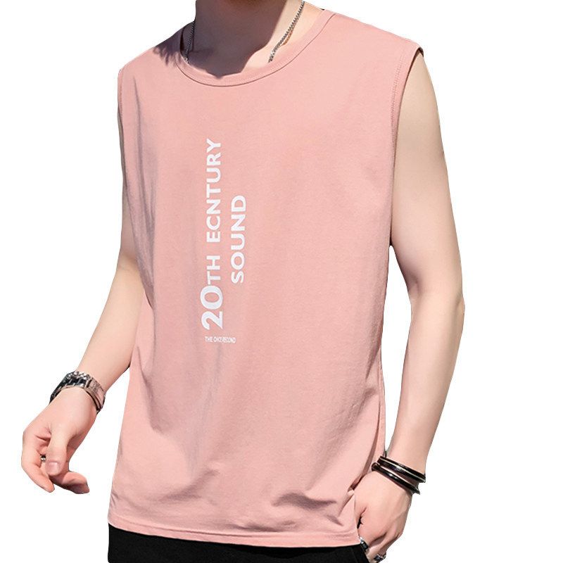 New sleeveless T-shirt and tank top for men, popular summer camisole pullover top, wide shoulder sports and fitness bottoming shirt, men's trendy clothing, round neck casual, simple and versatile