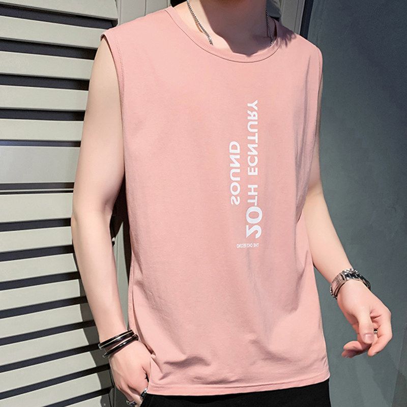 New sleeveless T-shirt and tank top for men, popular summer camisole pullover top, wide shoulder sports and fitness bottoming shirt, men's trendy clothing, round neck casual, simple and versatile