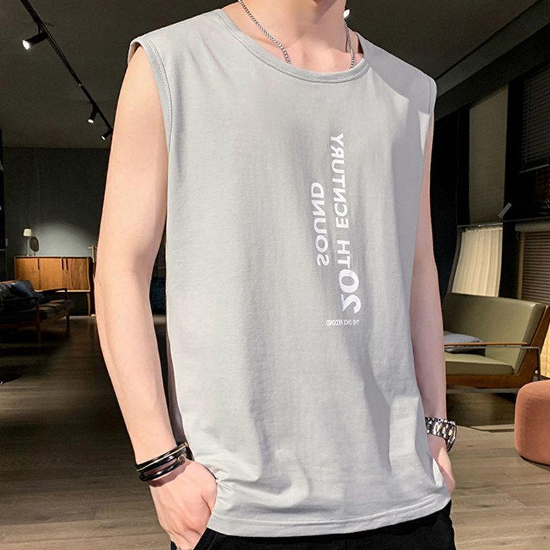 New sleeveless T-shirt and tank top for men, popular summer camisole pullover top, wide shoulder sports and fitness bottoming shirt, men's trendy clothing, round neck casual, simple and versatile