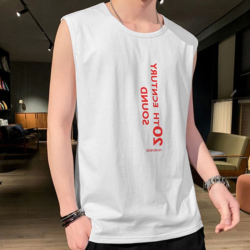 New sleeveless T-shirt and tank top for men, popular summer camisole pullover top, wide shoulder sports and fitness bottoming shirt, men's trendy clothing, round neck casual, simple and versatile