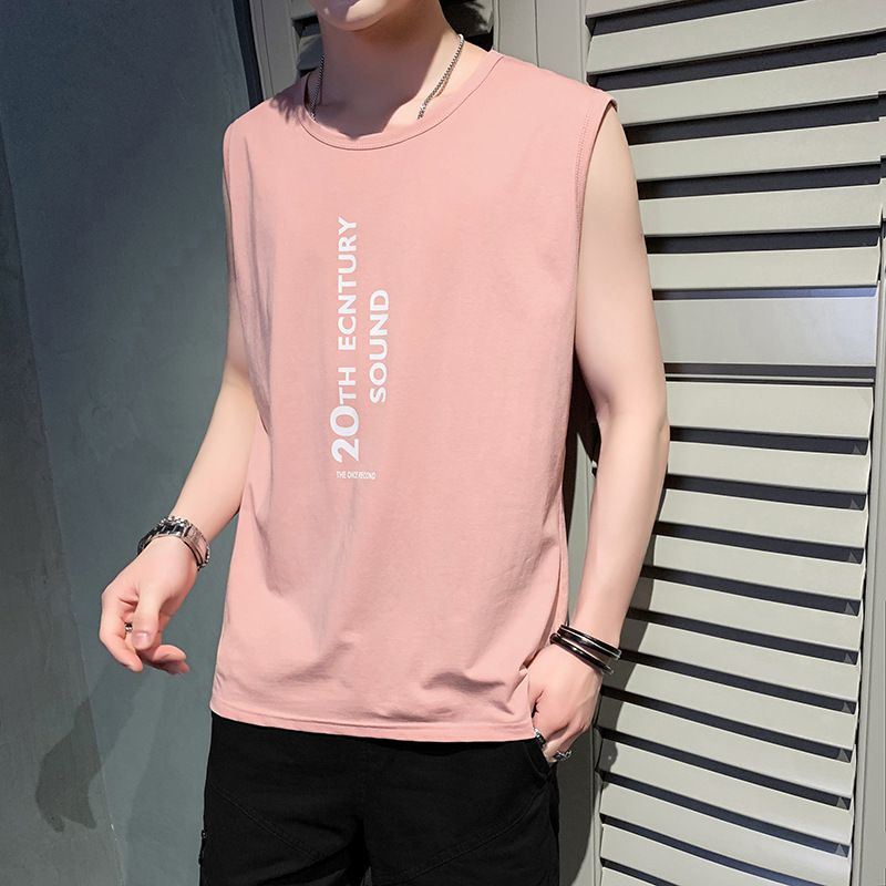 New sleeveless T-shirt and tank top for men, popular summer camisole pullover top, wide shoulder sports and fitness bottoming shirt, men's trendy clothing, round neck casual, simple and versatile