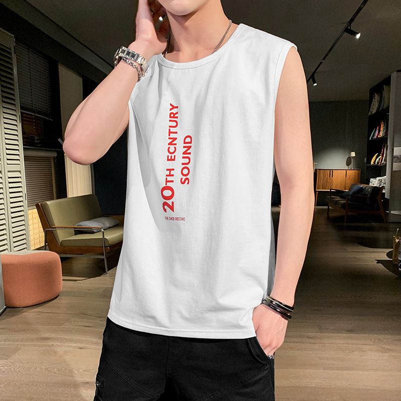 New sleeveless T-shirt and tank top for men, popular summer camisole pullover top, wide shoulder sports and fitness bottoming shirt, men's trendy clothing, round neck casual, simple and versatile