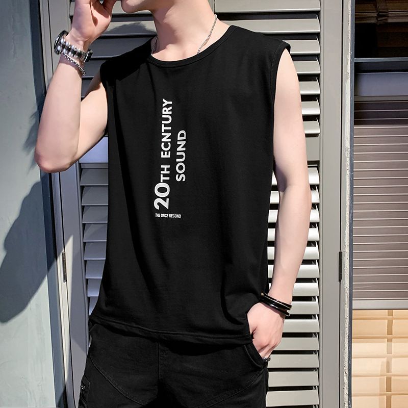 New sleeveless T-shirt and tank top for men, popular summer camisole pullover top, wide shoulder sports and fitness bottoming shirt, men's trendy clothing, round neck casual, simple and versatile