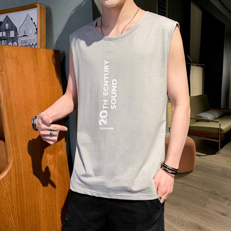 New sleeveless T-shirt and tank top for men, popular summer camisole pullover top, wide shoulder sports and fitness bottoming shirt, men's trendy clothing, round neck casual, simple and versatile