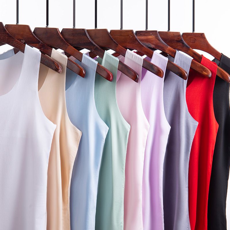 New summer women's traceless ice silk vest, thin suspender top, sleeveless versatile base coat, soft and breathable, slim fit and versatile, fashionable solid color