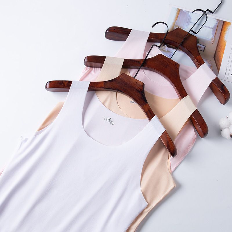 New summer women's traceless ice silk vest, thin suspender top, sleeveless versatile base coat, soft and breathable, slim fit and versatile, fashionable solid color