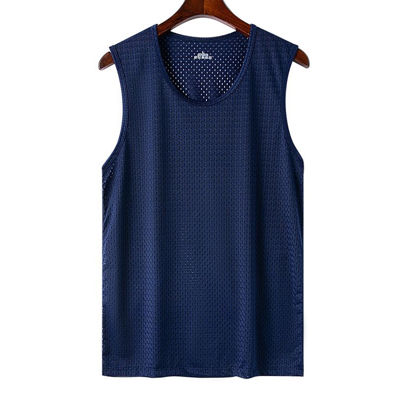 New men's ice silk mesh vest, summer slim fit fitness sports top, sleeveless vest as a base, soft and breathable, sweat wicking and quick drying sportswear, solid color round neck versatile
